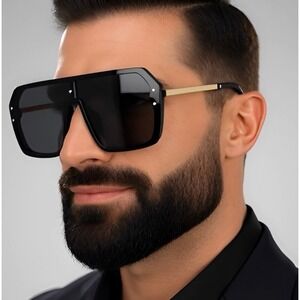 Oversized Shield Sunglasses Flat Top‎ Fashion Sunglasses Men Street Wear Trendy